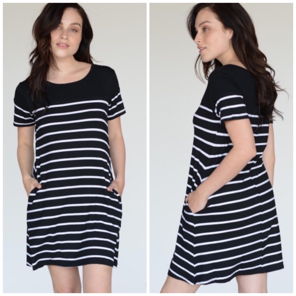 Yelete Black and White Striped Swing Dress